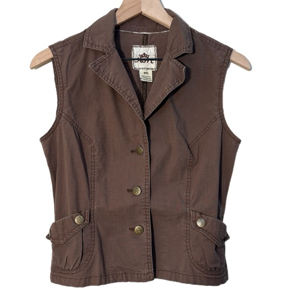 Country of Origin Chocolate Brown Women's Vest Button Up Lace Up Pockets Fitted. - Picture 1 of 7
